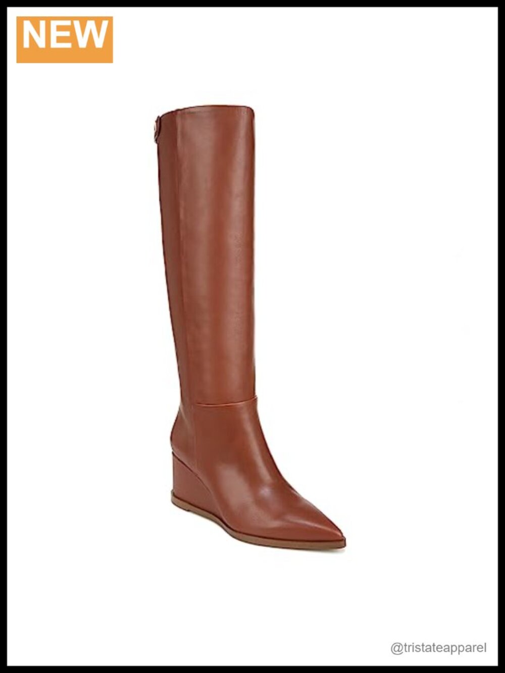 Women's Knee High Wedge Boots Pointed Toe Side Zip Leather